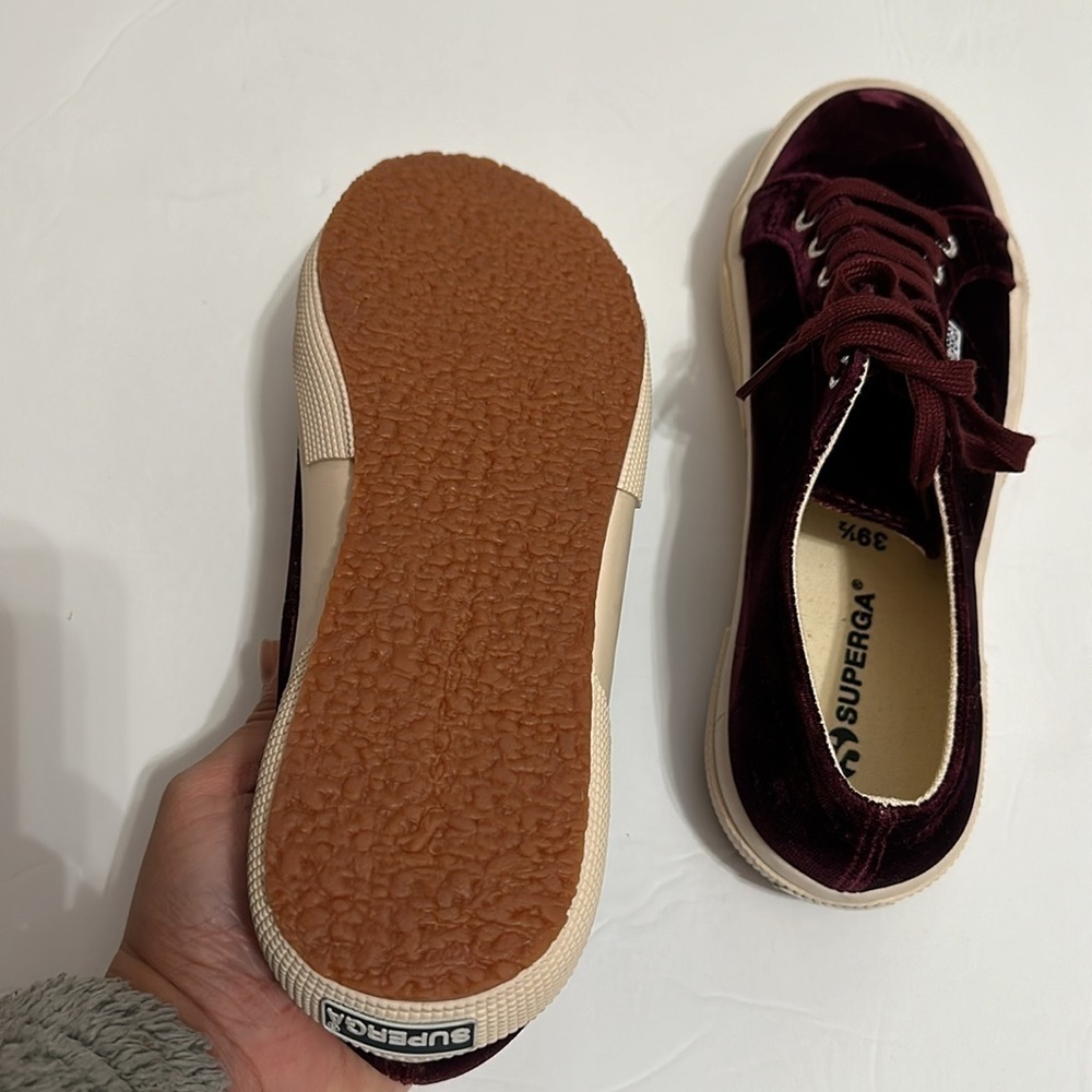 Superga Velvet Classic Sneakers Bordeaux Burgundy Sz 8.5 Luxe Street Style - Picture 5 of 7